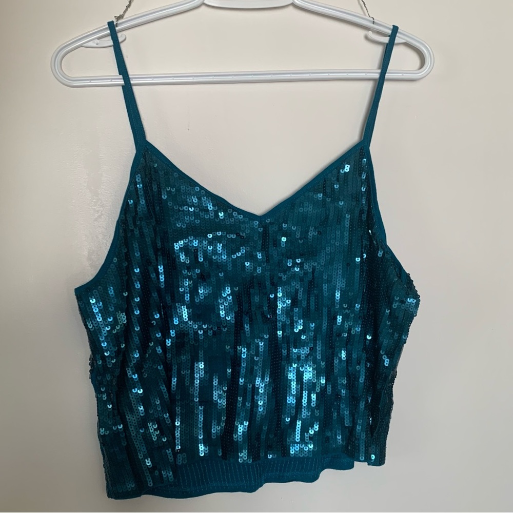 Teal sequin crop top Express Size M